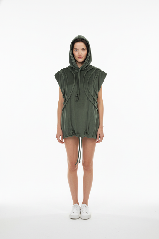 Amari Collection Sleeveless Hoodie Dress with Adjustable Drawstrings