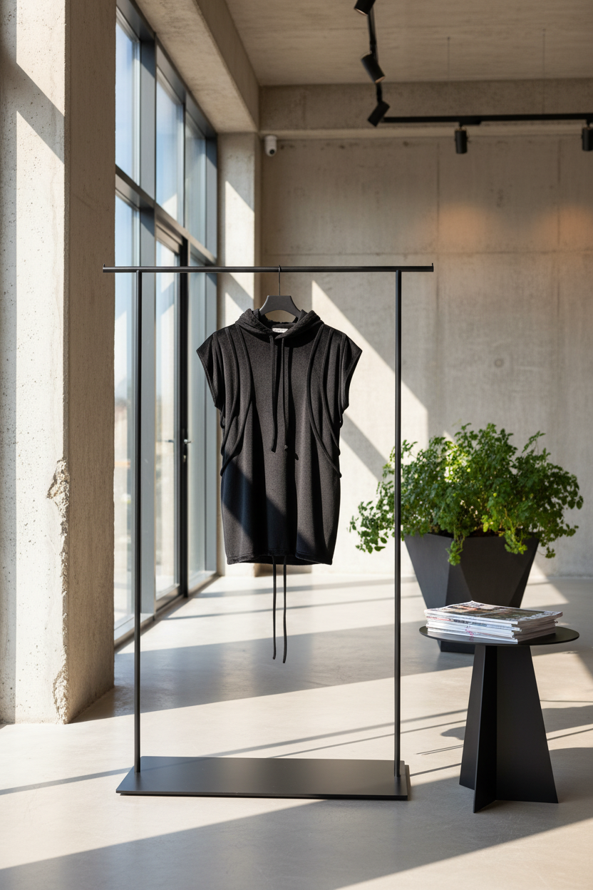 Jet black sleeveless hoodie/dress with adjustable drawstrings