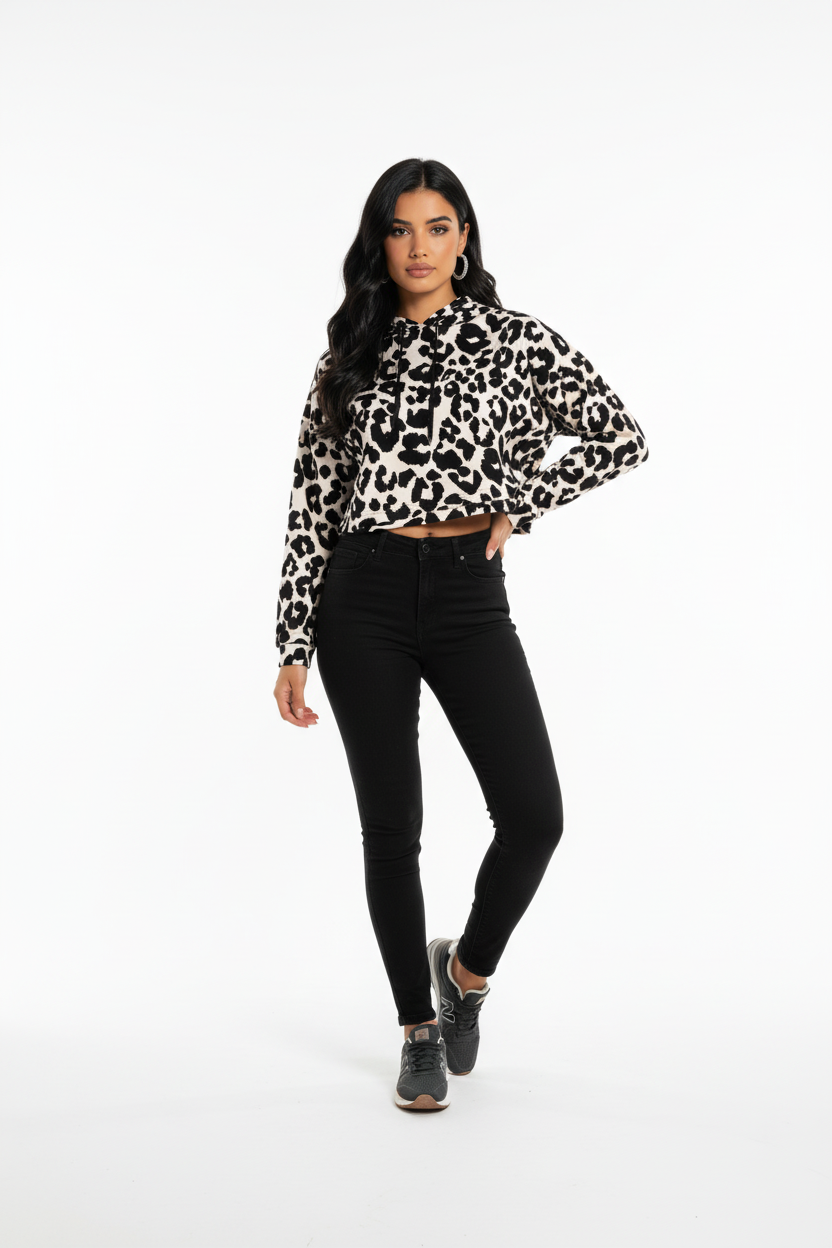 Leopard print crop top hoodie