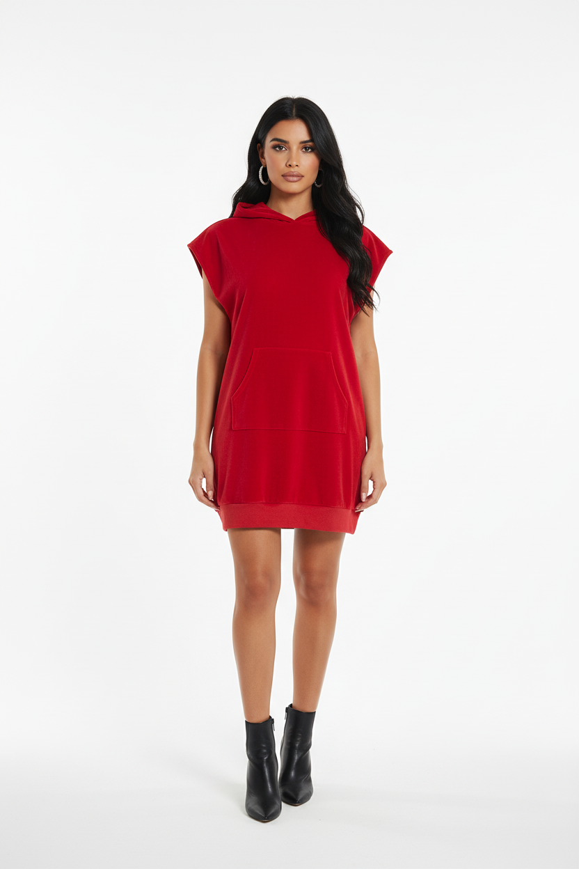 Amari Collection Velvet Hoodie Dress with Kangaroo Pocket