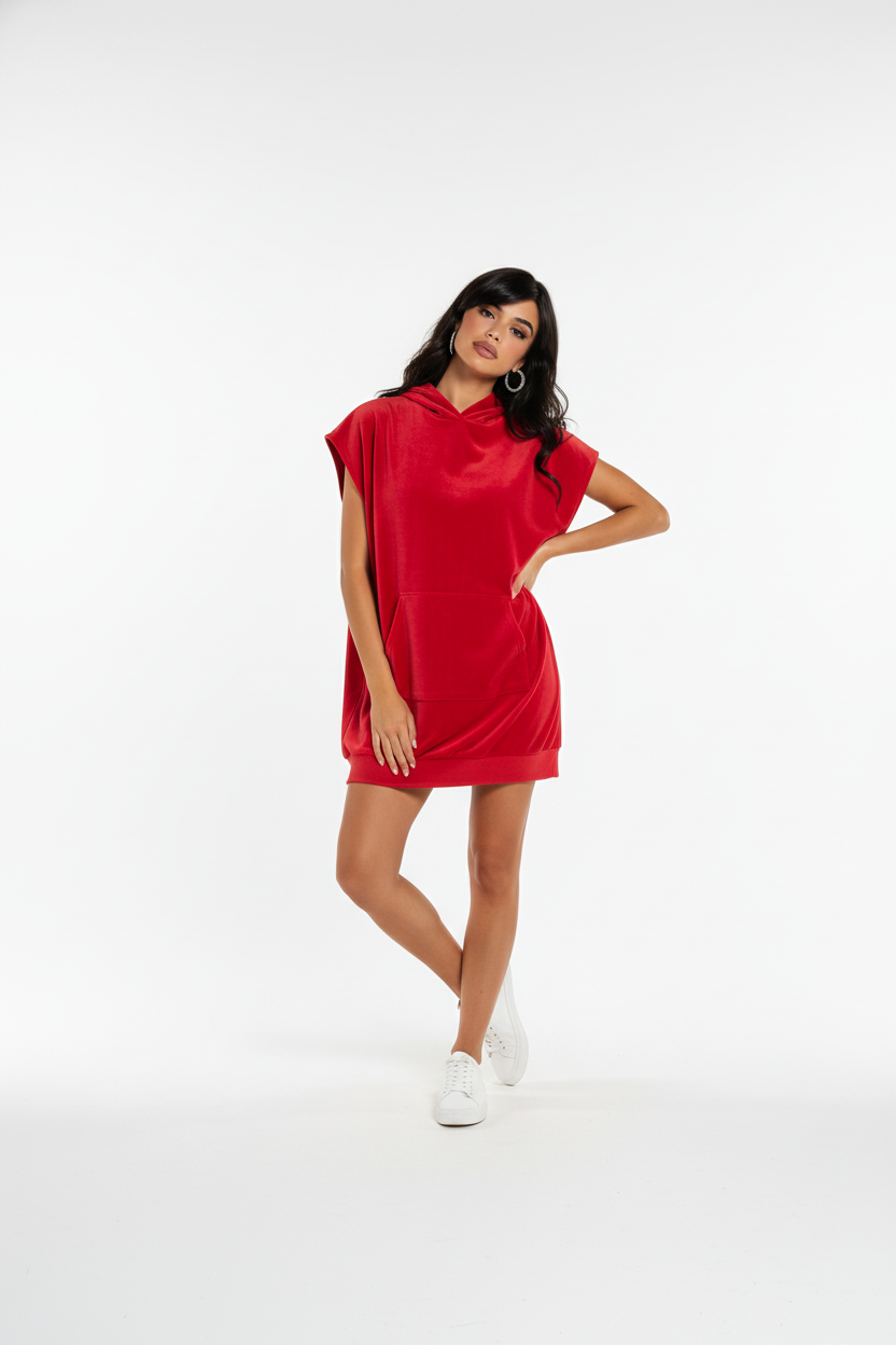 Amari Collection Velvet Hoodie Dress with Kangaroo Pocket