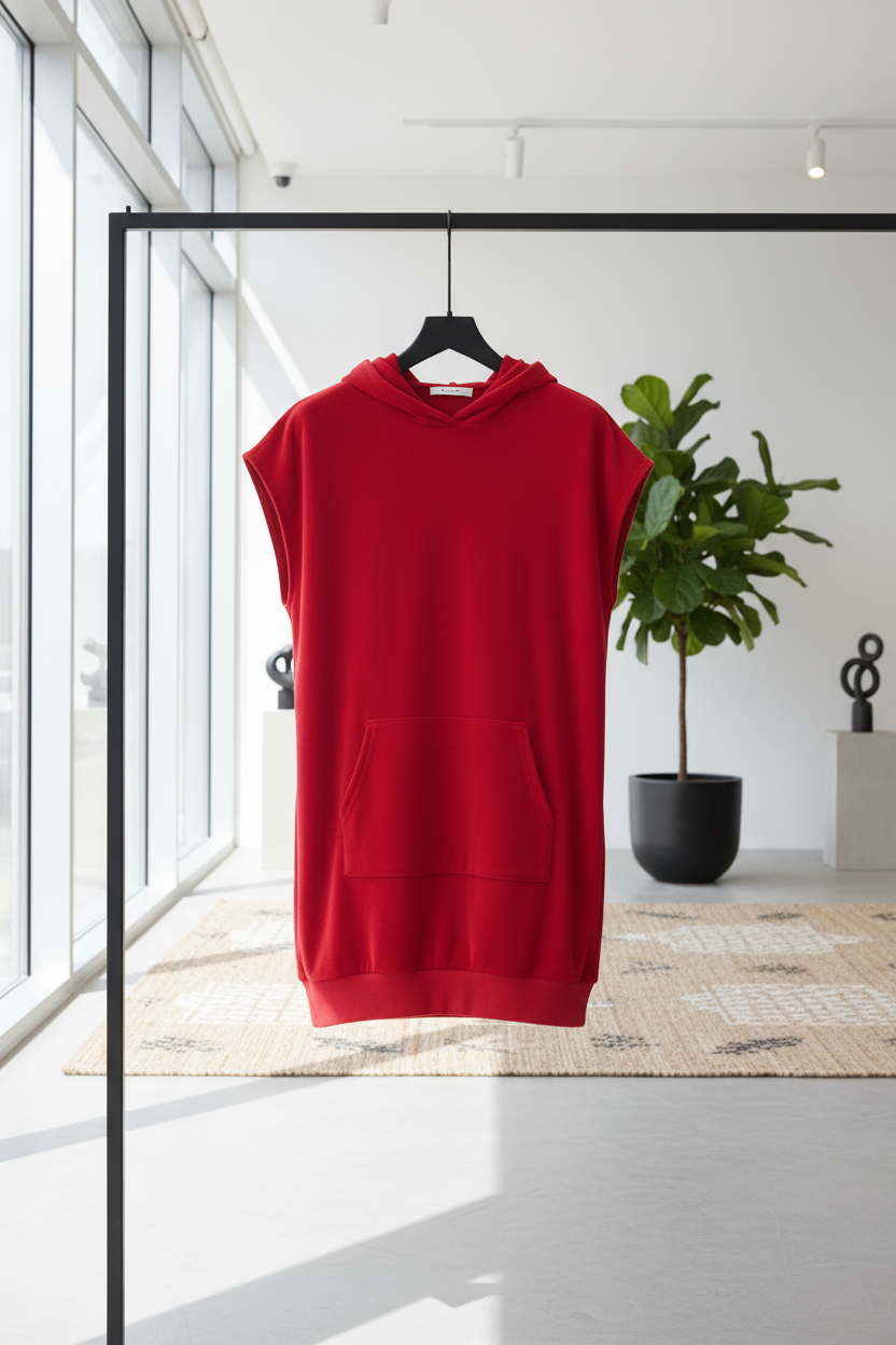 Amari Collection Velvet Hoodie Dress with Kangaroo Pocket