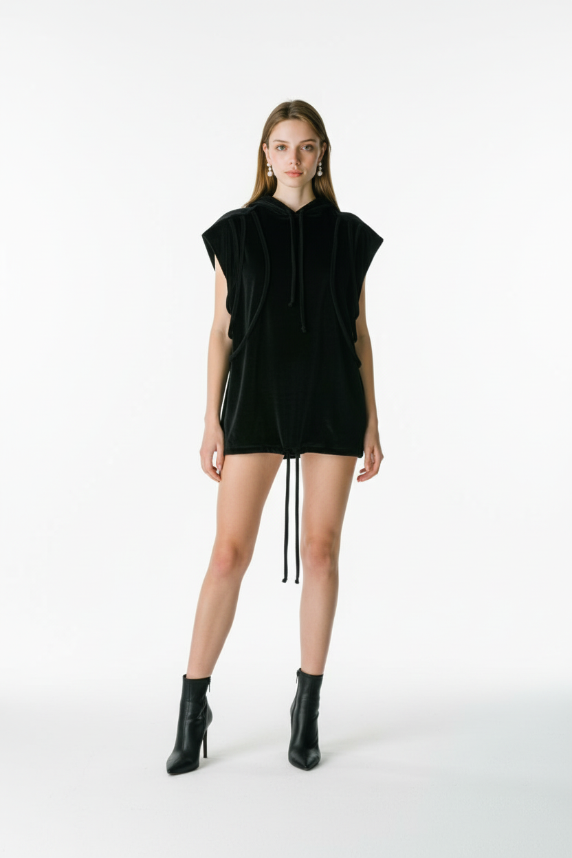 Amari Collection Sleeveless Hoodie Dress with Adjustable Drawstrings