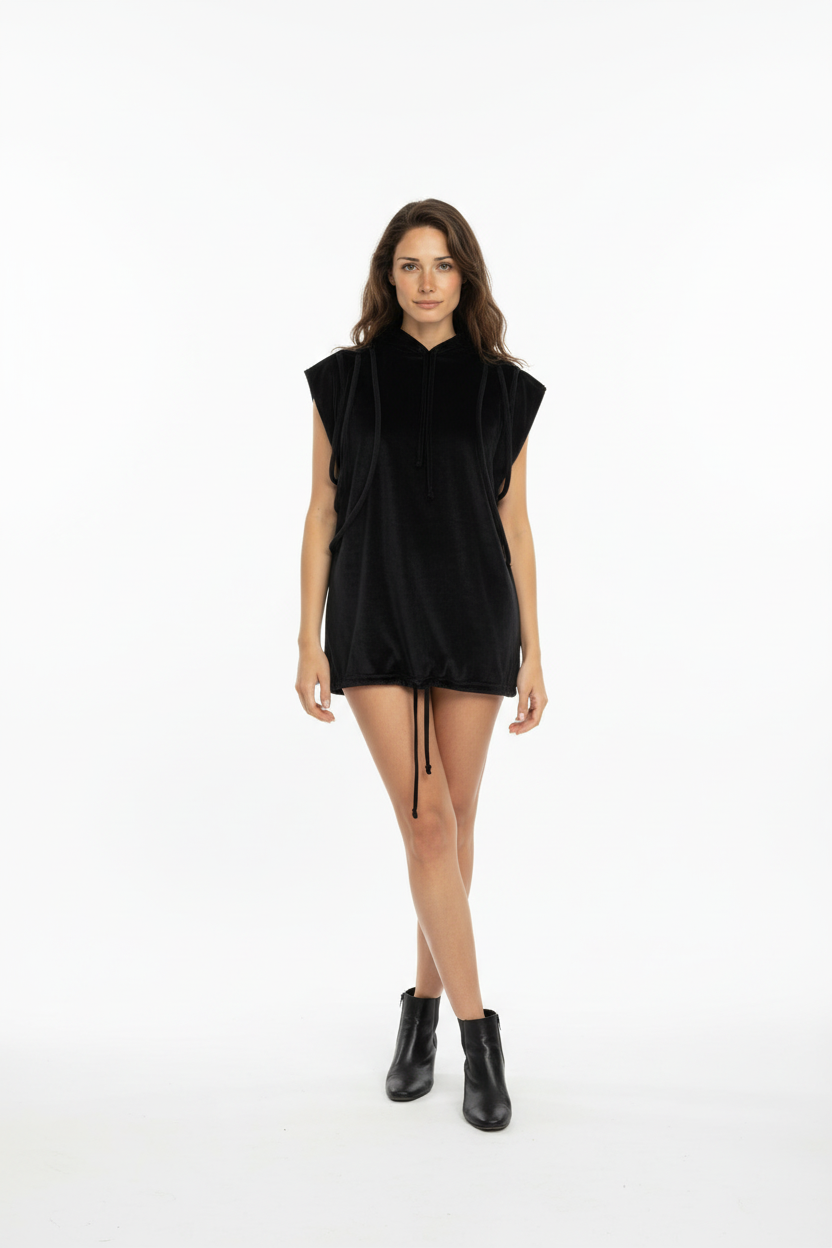 Amari Collection Sleeveless Hoodie Dress with Adjustable Drawstrings